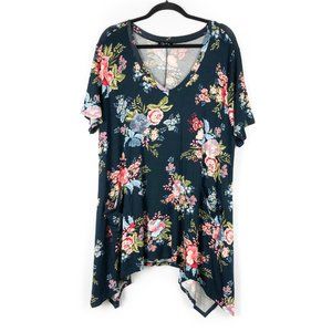 SPIN Womens Long Tunic Top Floral Blue 3XL